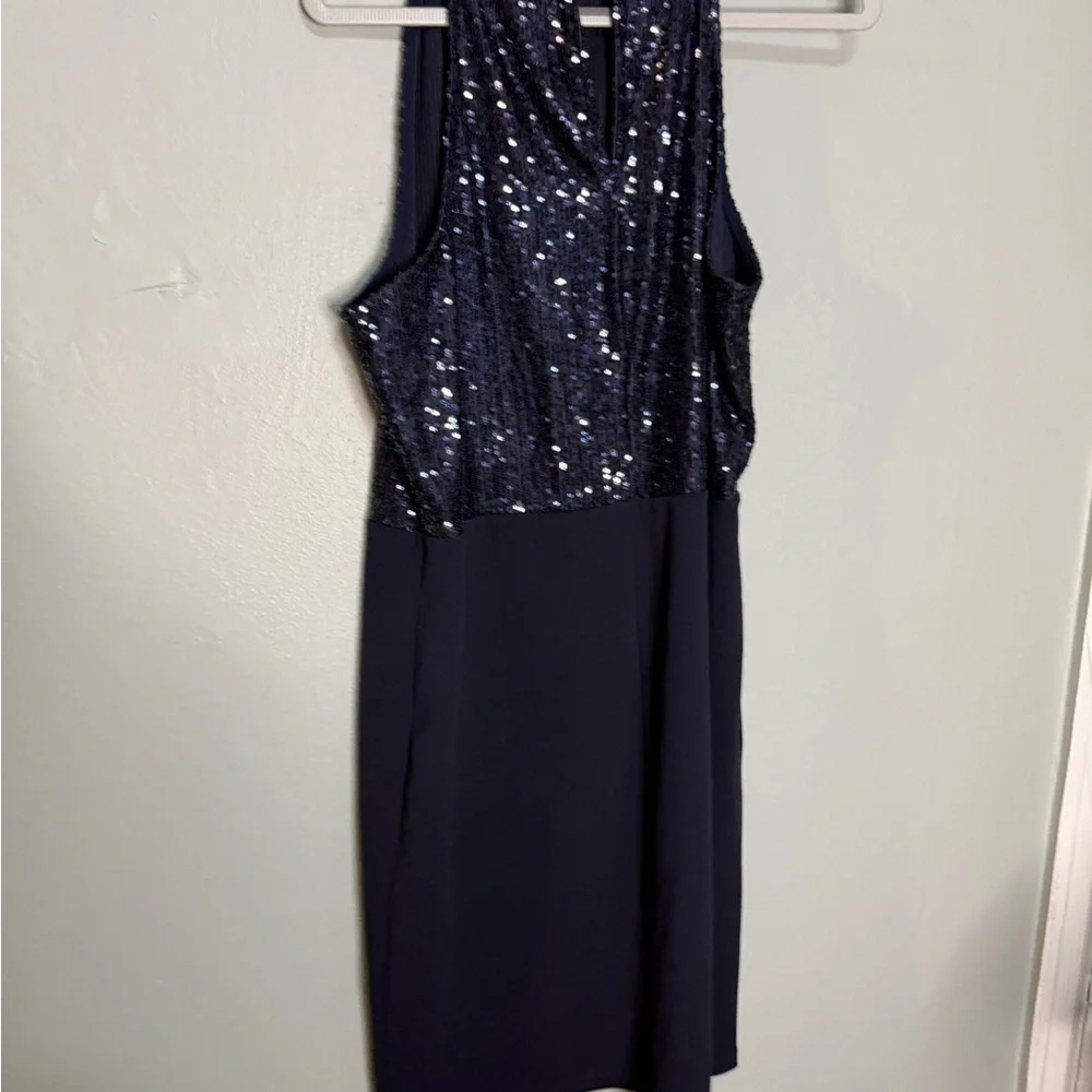 Marina navy blue sequin sleevless mini dress‎